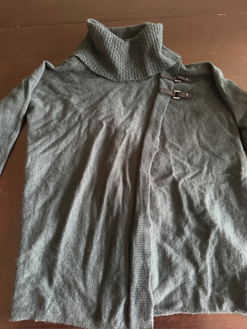 Deep Teal Green 100% extra-fine merino wool turtle/cowl-neck sweater size L